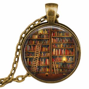 Library and Books Pendant Necklace Gift For Readers