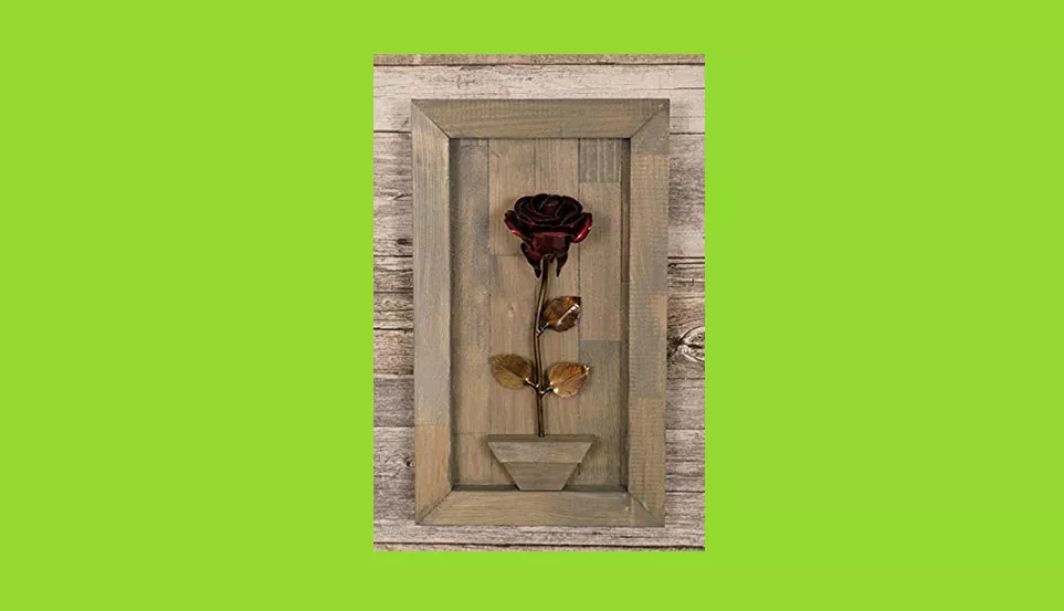 Metal Rose With Hanging Wood - 6th Wedding Anniversary Gifts