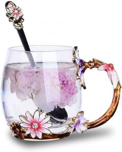 Butterfly Flower Glass Coffee Mug